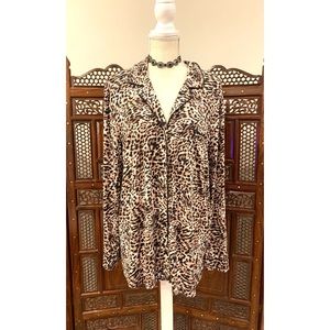 🐯 SOMA COOL NIGHTS XL LEOPARD PRINT BUTTON UP PJ TOP MAXIMALIST MOB WIFE GRUNGE